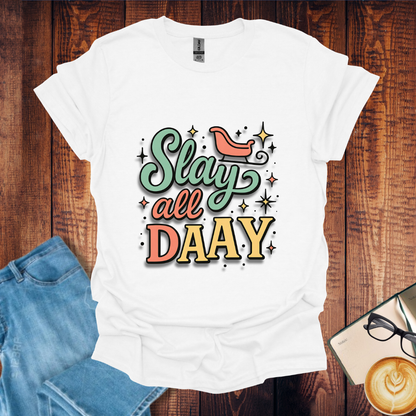 Slay All Daay Graphic T-Shirt — Retro Script & Stars