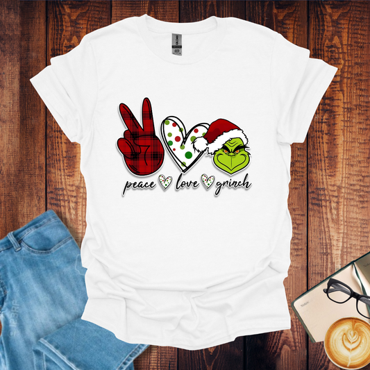 Grinch Peace Love Christmas T-Shirt