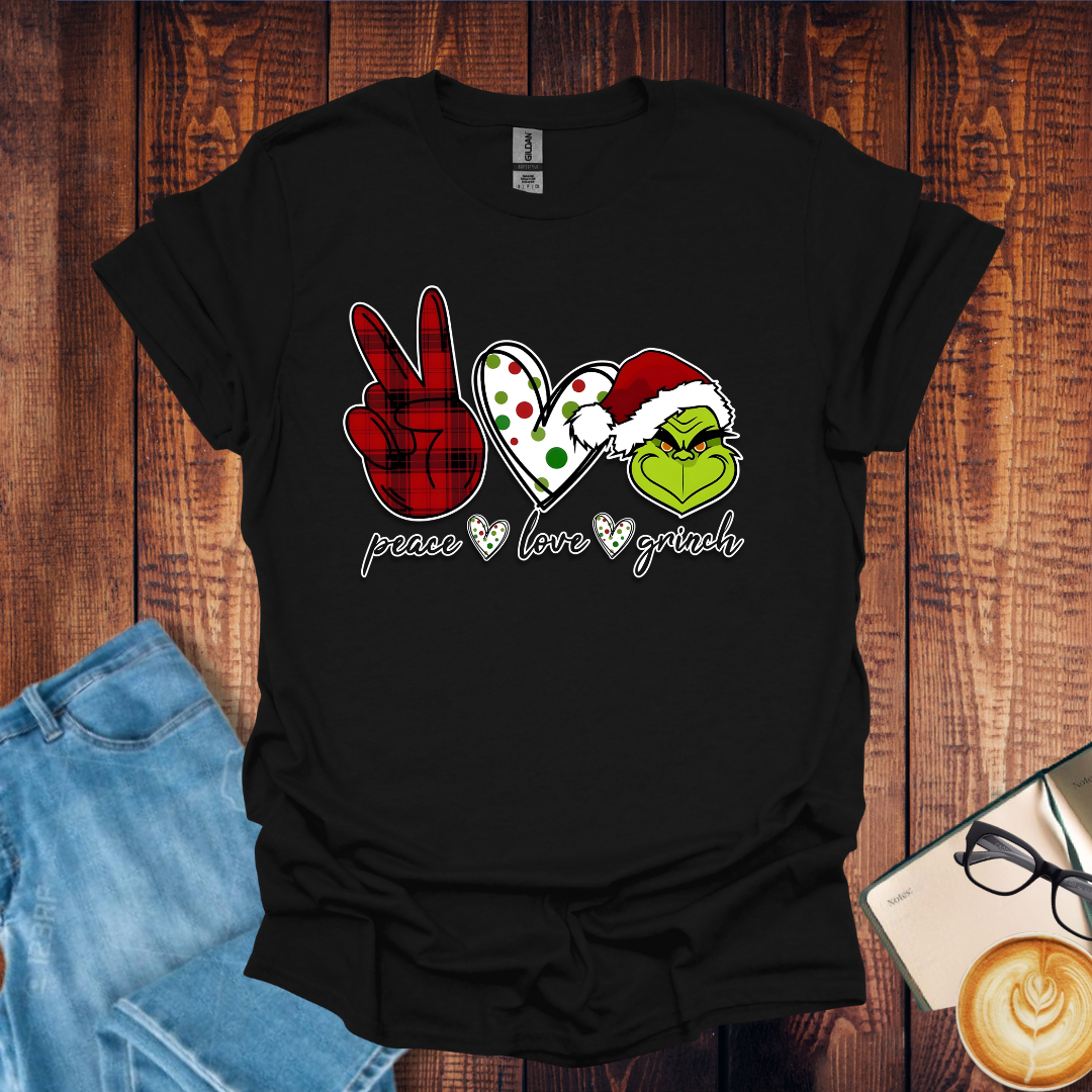 Grinch Peace Love Christmas T-Shirt